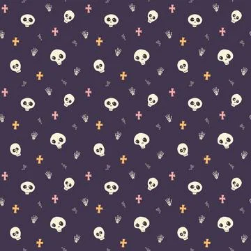 Cute Skull Seamless Pattern. Halloween Background vector illustration Illustrazione stock