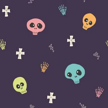 Cute Skull Seamless Pattern. Halloween Background vector illustration 스톡 일러스트