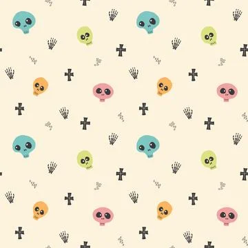 Cute Skull Seamless Pattern. Halloween Background vector illustration Stock Illustration