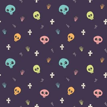 Cute Skull Seamless Pattern. Halloween Background vector illustration 스톡 일러스트