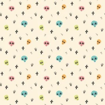 Cute Skull Seamless Pattern. Halloween Background vector illustration 스톡 일러스트