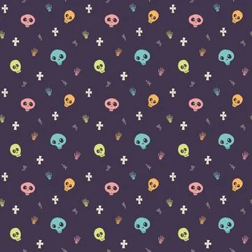 Cute Skull Seamless Pattern. Halloween Background vector illustration 스톡 일러스트