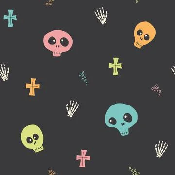 Cute Skull Seamless Pattern. Halloween Background vector illustration 스톡 일러스트