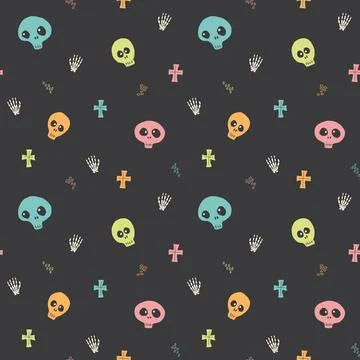 Cute Skull Seamless Pattern. Halloween Background vector illustration 스톡 일러스트