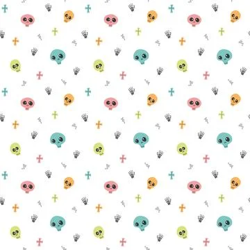 Cute Skull Seamless Pattern. Halloween Background vector illustration Illustrazione stock