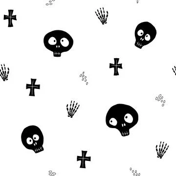 Cute Skull Seamless Pattern. Halloween Background vector illustration 스톡 일러스트