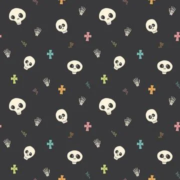Cute Skull Seamless Pattern. Halloween Background vector illustration Illustrazione stock