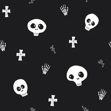 Cute Skull Seamless Pattern. Halloween Background vector illustration 스톡 일러스트