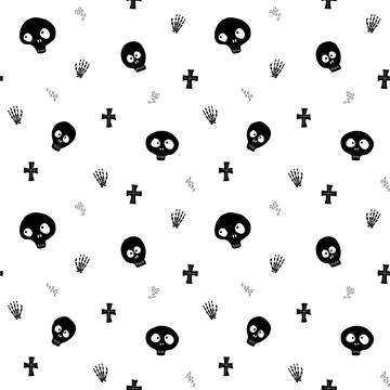 Cute Skull Seamless Pattern. Halloween Background vector illustration Illustrazione stock