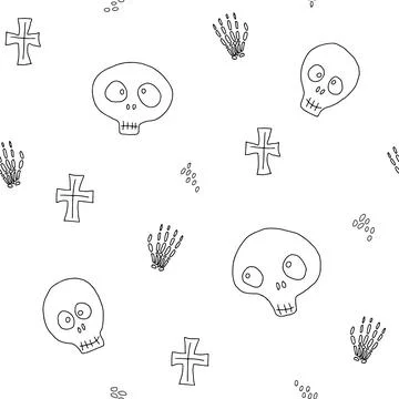 Cute Skull Seamless Pattern. Halloween Background vector illustration Stock Illustration