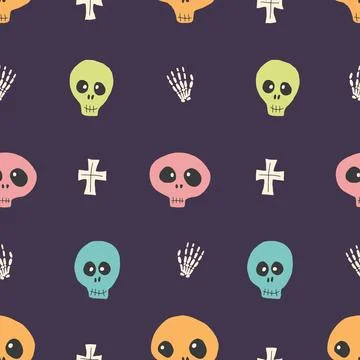 Cute Skull Seamless Pattern. Halloween Background vector illustration Stockillustratie