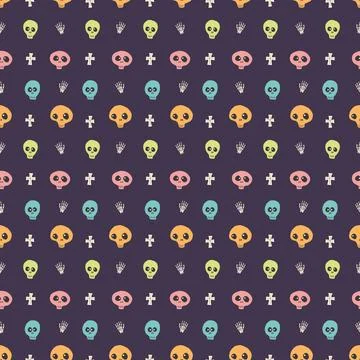 Cute Skull Seamless Pattern. Halloween Background vector illustration Illustrazione stock