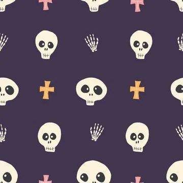 Cute Skull Seamless Pattern. Halloween Background vector illustration 스톡 일러스트