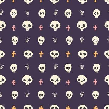 Cute Skull Seamless Pattern. Halloween Background vector illustration Illustrazione stock