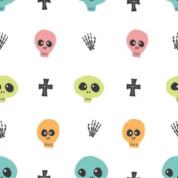 Cute Skull Seamless Pattern. Halloween Background vector illustration 스톡 일러스트