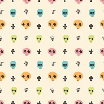 Cute Skull Seamless Pattern. Halloween Background vector illustration 스톡 일러스트