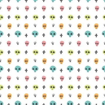 Cute Skull Seamless Pattern. Halloween Background vector illustration 스톡 일러스트