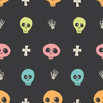 Cute Skull Seamless Pattern. Halloween Background vector illustration Illustrazione stock