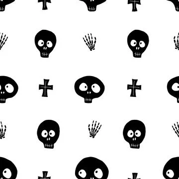 Cute Skull Seamless Pattern. Halloween Background vector illustration 스톡 일러스트