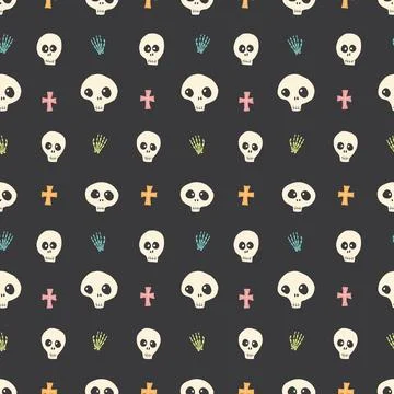 Cute Skull Seamless Pattern. Halloween Background vector illustration 스톡 일러스트