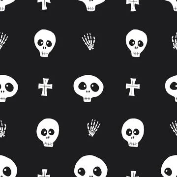 Cute Skull Seamless Pattern. Halloween Background vector illustration Stockillustratie