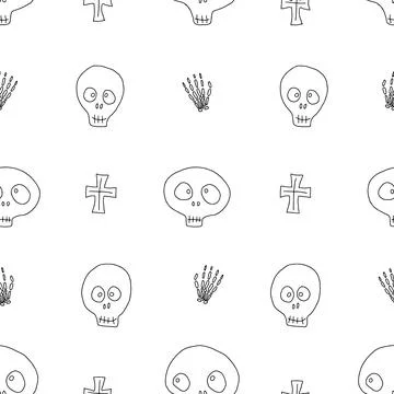 Cute Skull Seamless Pattern. Halloween Background vector illustration 스톡 일러스트