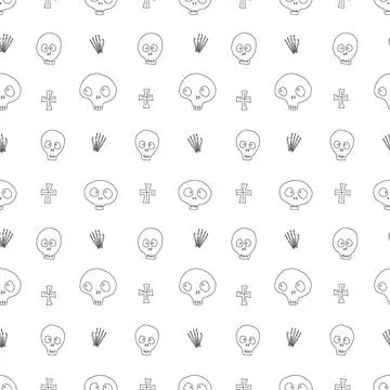 Cute Skull Seamless Pattern. Halloween Background vector illustration Illustrazione stock