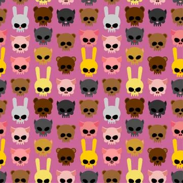 Cute skulls of animals:  rabbit and cat, bear and pig. Seamless pattern. Good Stock Illustration