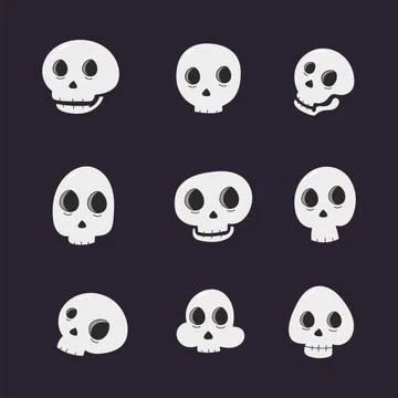 Cute skulls icon collection. flat style elements. cartoon isolated illustrati Stock Illustration