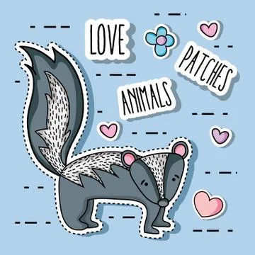 Cute skunk animal patch sticker Stock Illustration