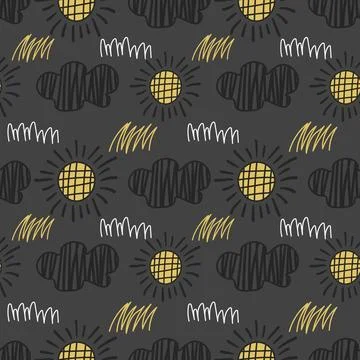Cute sky clouds and sun seamless pattern Illustrazione stock