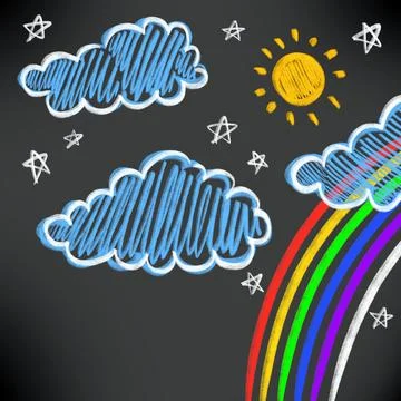 Cute sky objects chalk drawing illustration Foto stock