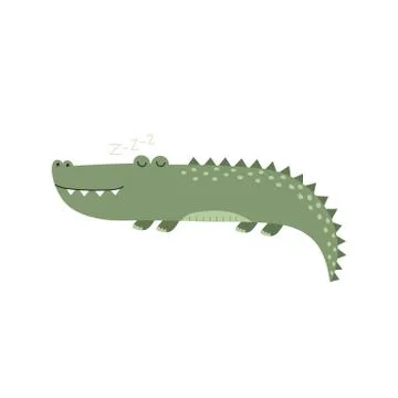 Cute sleeping alligator isolated element. Funny crocodile character Stock Illustration