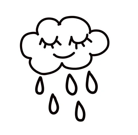 Cute sleeping and smiling cloud with rain drops Stock Illustration