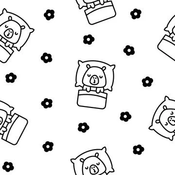 Cute sleeping animals in bed. Coloring Page. イラスト素材