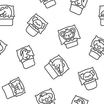 Cute sleeping animals in bed. Coloring Page. イラスト素材