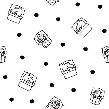 Cute sleeping animals in bed. Coloring Page. イラスト素材