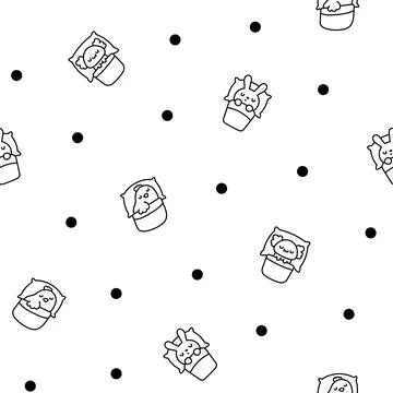Cute sleeping animals in bed. Coloring Page. イラスト素材