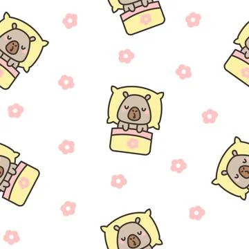 Cute sleeping animals in bed. Seamless pattern. Stock Illustration