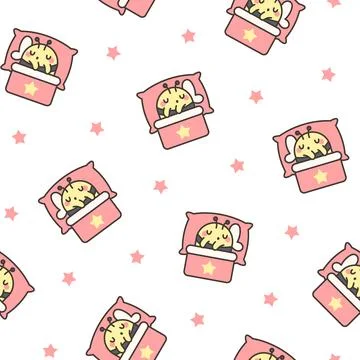 Cute sleeping animals in bed. Seamless pattern. Stock Illustration