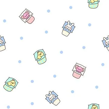 Cute sleeping animals in bed. Seamless pattern. Stock Illustration