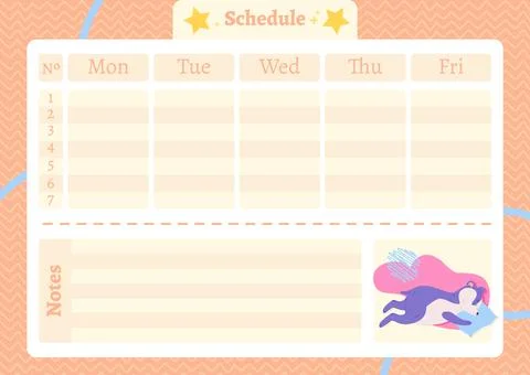 Cute Sleeping Badger Weekly Schedule Planner for Kids Cartoon Template Stock Illustration