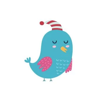 Cute sleeping bird in the hat. Blue bird Isolated element. Funny character Stock-Illustration