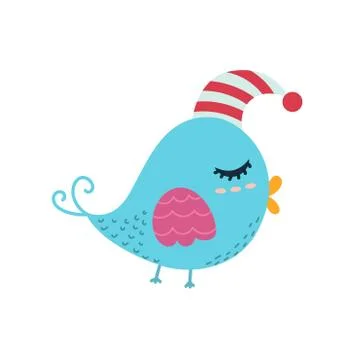 Cute sleeping bird isolated element. Animal character for kids design Stock Illustration