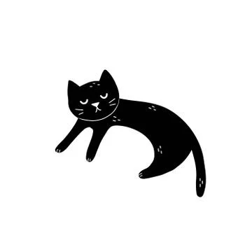 Cute sleeping black cat isolated element. Feline character. Funny print for kids Stock Illustration