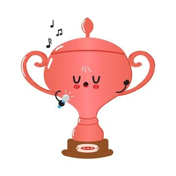 Cute Sleeping Bronze Trophy Cup. Adorable Bronze Trophy Cup Character in Wh.. Illustrazione stock