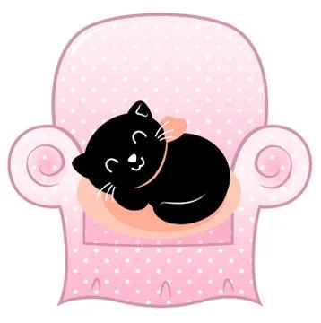Cute sleeping Cat on pink Sofa isolated on white Stock Illustration