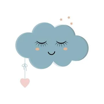 Cute sleeping cloud character with eyes closed vector isolated illustration i Stock Illustration