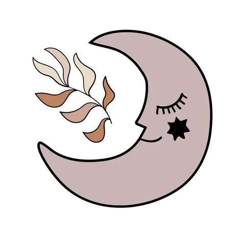 Cute sleeping crescent moon with face, boho style child tattoo, child vintage Illustrazione stock