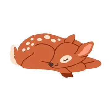 Cute sleeping deer fawn vector illustration. Flat design woodland baby animal Ilustración de archivo